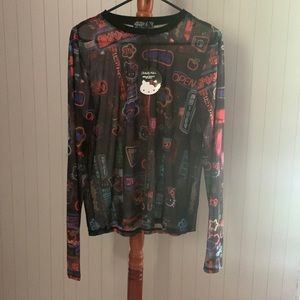 Dolls Kill Hello Kitty 3x multicolor neo Tokyo mesh shirt